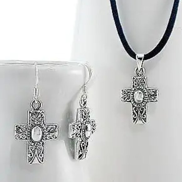 Celtic Cross Pendant and Earrings Set - Sterling Silver - NEW - Picture 1 of 1